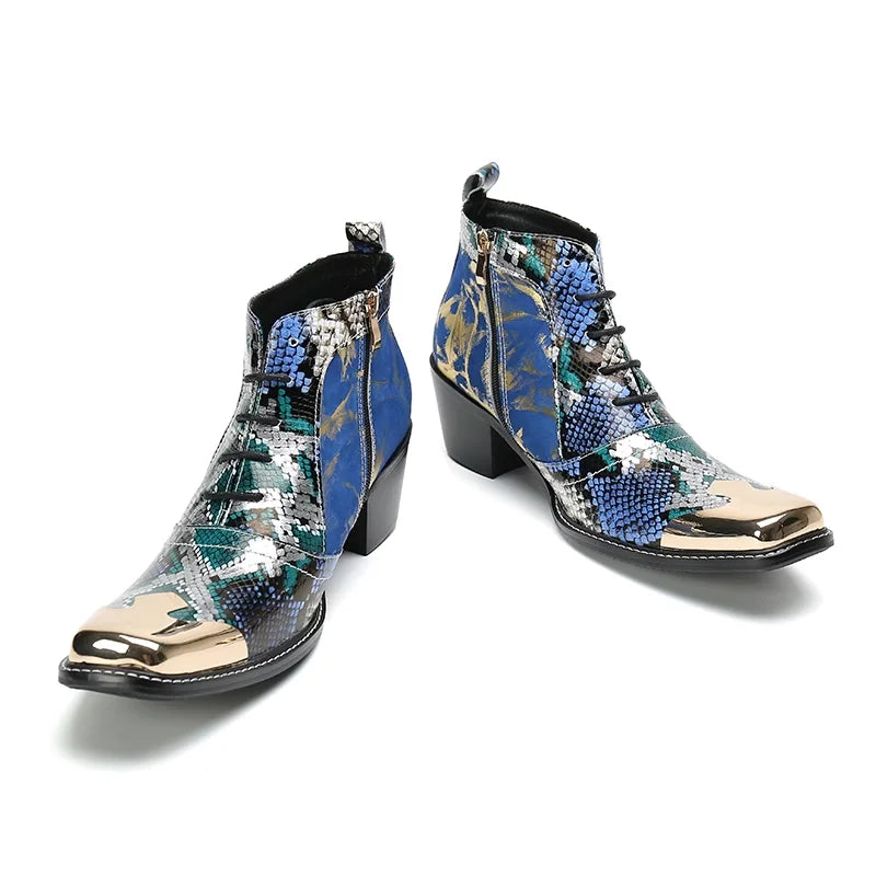 HS35 Italian Type Handmade Men's Boots Pointed Iron Toe Genuine Leather Boots Men Botas Hombre Punk Fashion Party Boots