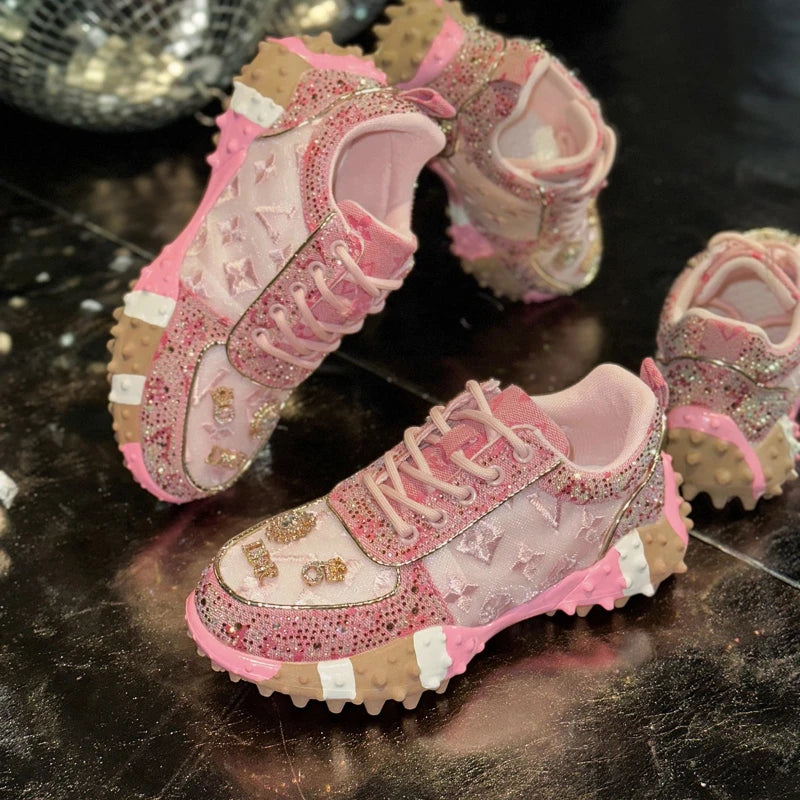 Luxury Designer Women's Sneakers Fashion Luxury Rhinestone Ladies Shoes 2025 New Outdoor Platform Female Sports Shoes Vulcanize
