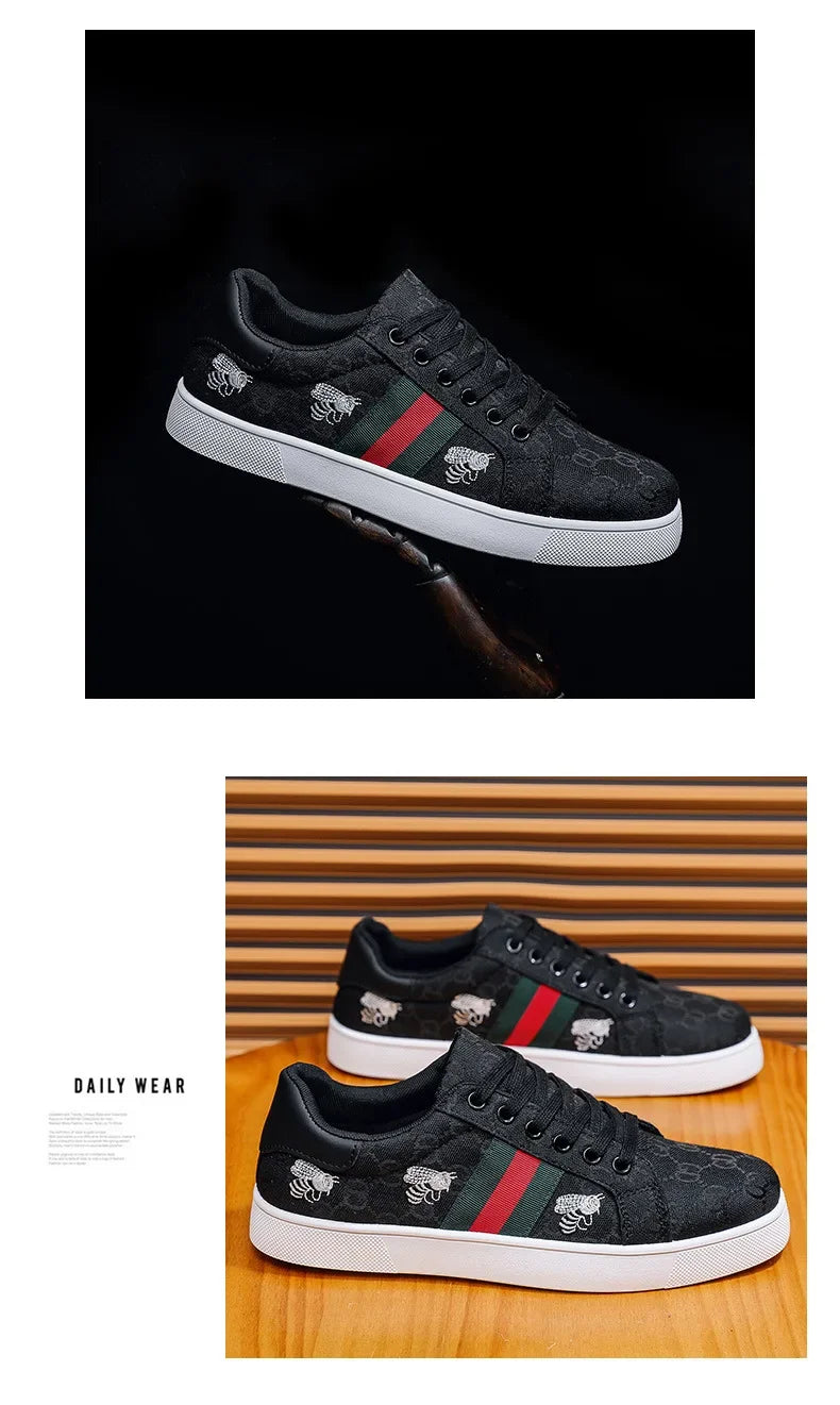 Men's Canvas Shoes Breathable Sports Sneakers Casual Style Student Footwear Fashionable Flat Board Shoes Mid Heel Grid Lining