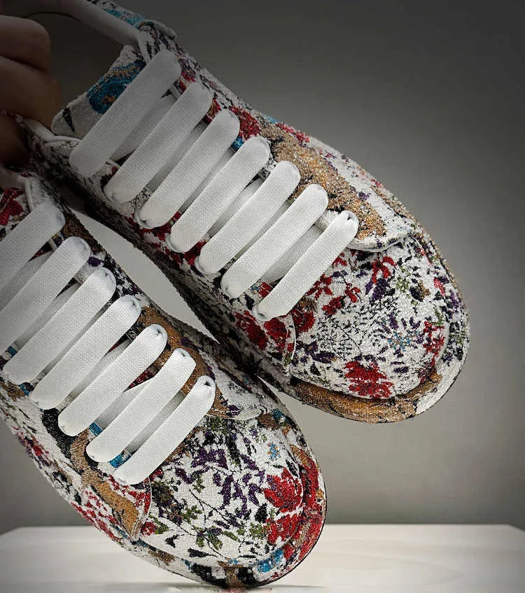 Fashion New Men's All Match Rhinestone Floral Pattern Causal Shoes Flats Male Sports Walking Sneakers  Zapatillas Hombre