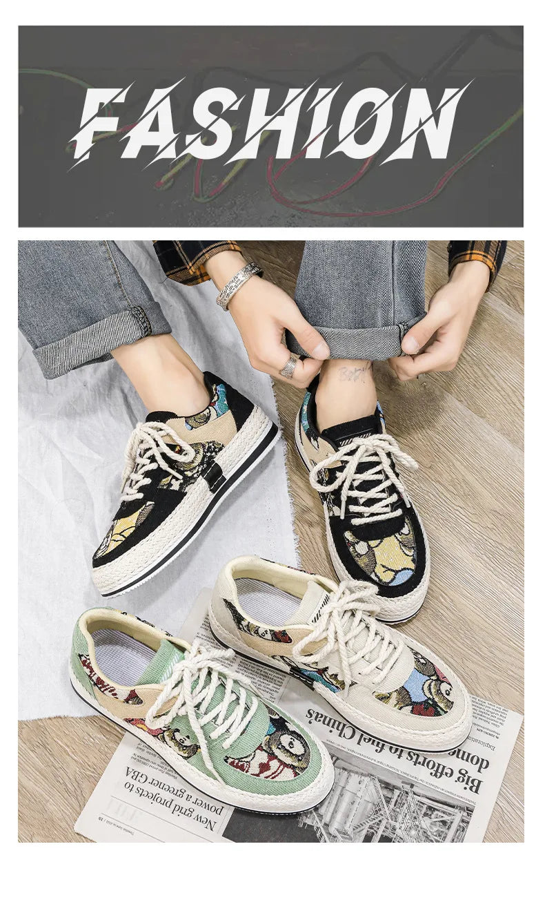 Men's Canvas Shoes Summer Breathable Sports Casual Work Shoes Soft Bottom Wear-resistant Corduroy Loafers Flat Rubber Sole