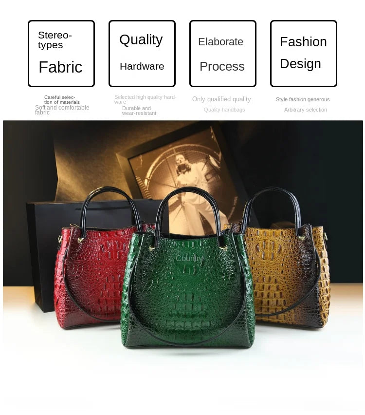 Genuine Leather Women Handbags New Tote Bag Fashion Crocodile Print Bucket Bag Retro Shoulder Messenger Bags Trend 2025