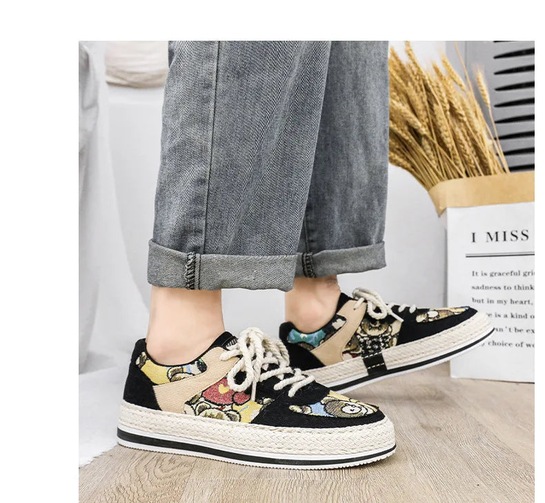 Men's Canvas Shoes Summer Breathable Sports Casual Work Shoes Soft Bottom Wear-resistant Corduroy Loafers Flat Rubber Sole