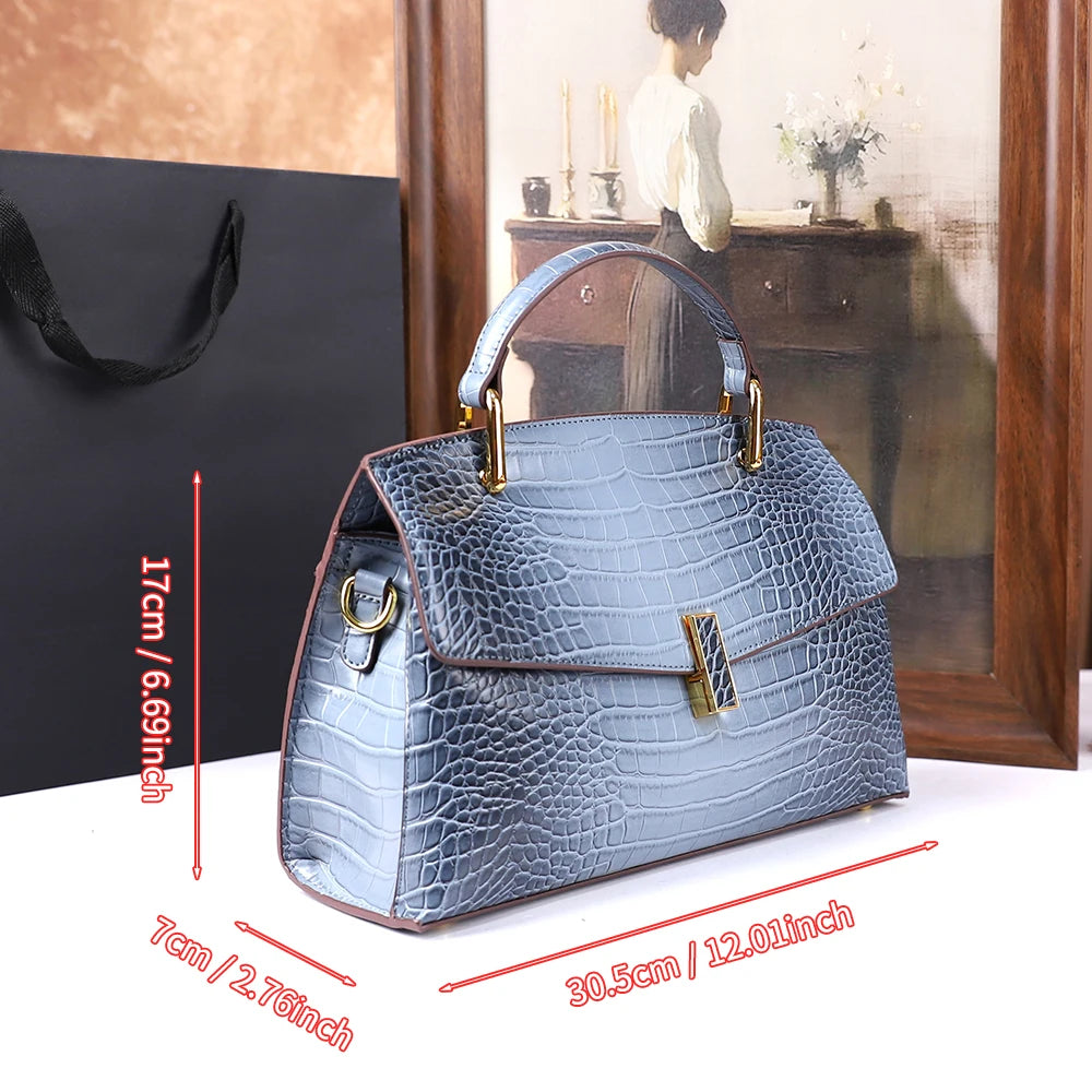 2025 New Crocodile Pattern Large Capacity Handbag Vintage Ladies Single Shoulder Slant Cross Bag Stylish Simple Women's Purse