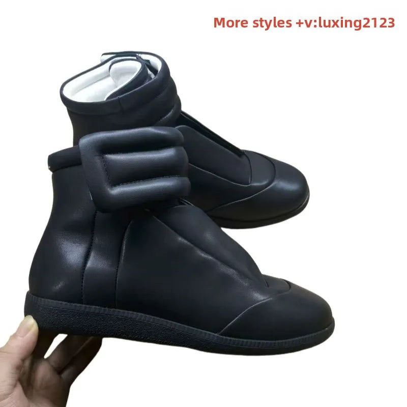 Men's High Top oes Genuine Leather Sport Casual White Dequn Sneakers mid Top Board oes Large Size Autumn Winter Faion