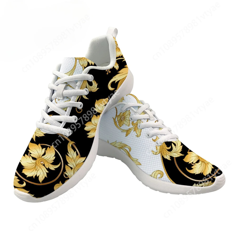Custom New Men Shoes Luxury Golden European Floral Print Casual Women Sneakers Brand Designer Lace Up Sport Shoes Dropshipping