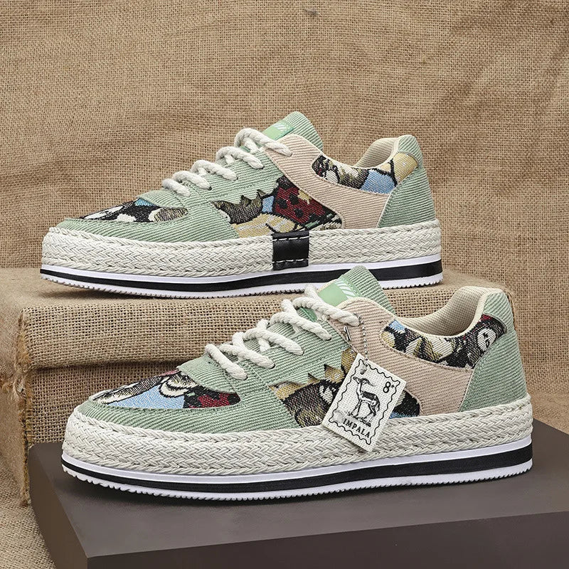 Men's Canvas Shoes Summer Breathable Sports Casual Work Shoes Soft Bottom Wear-resistant Corduroy Loafers Flat Rubber Sole