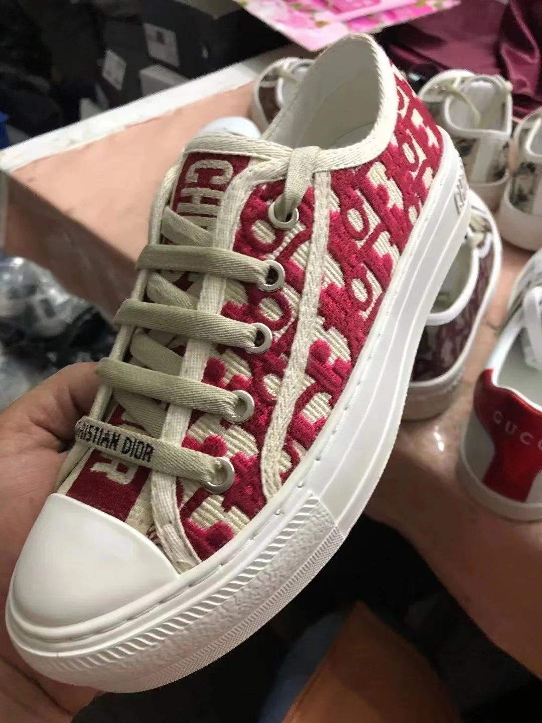 Breathable Embroidered Letter Canvas Shoes Women's Flat Bottom Versatile Heightening Lace-Up Casual Shoes Spring Autumn