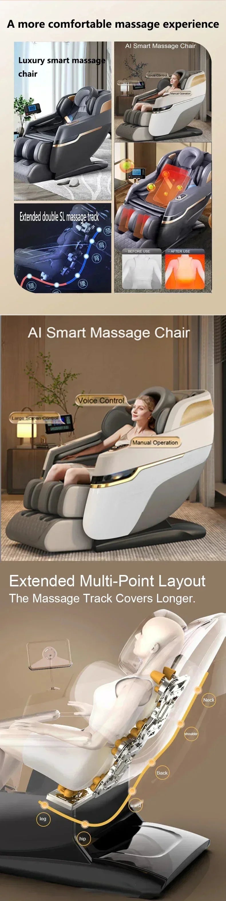4D SL Track Massage Chair, Zero Gravity Recliner, Full Body Airbag Massage Sofa, Touch Screen Office Massage Chair