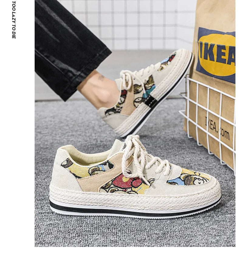 Men's Canvas Shoes Summer Breathable Sports Casual Work Shoes Soft Bottom Wear-resistant Corduroy Loafers Flat Rubber Sole