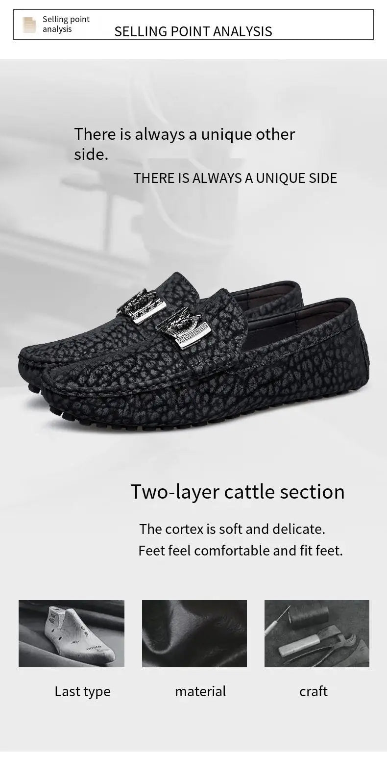 Designer Dragon Button Loafers Men's Comfortable Soft Bottom Black Fashion Flat Shoes Green Business Dress Driving Shoes for Man