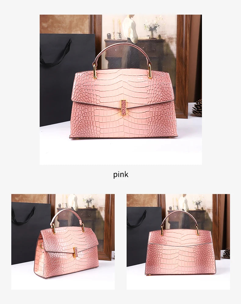 2025 New Crocodile Pattern Large Capacity Handbag Vintage Ladies Single Shoulder Slant Cross Bag Stylish Simple Women's Purse