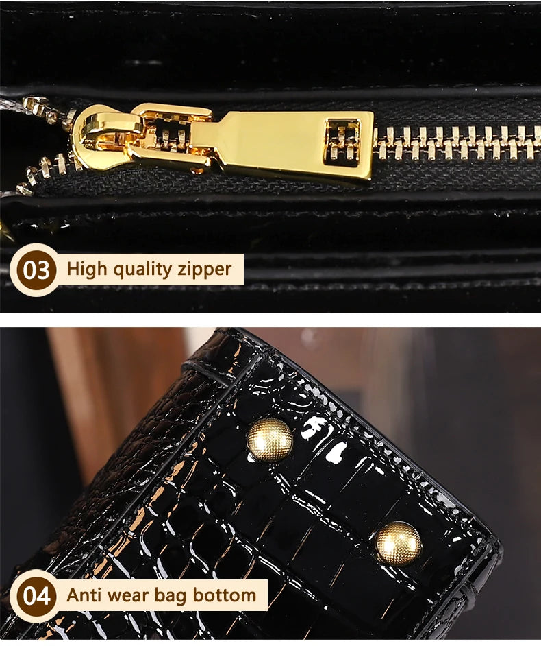 2025 New crocodile-patterned middle-aged mom bag, genuine bamboo joint handle handbag, high-end single-shoulder crossbody bag