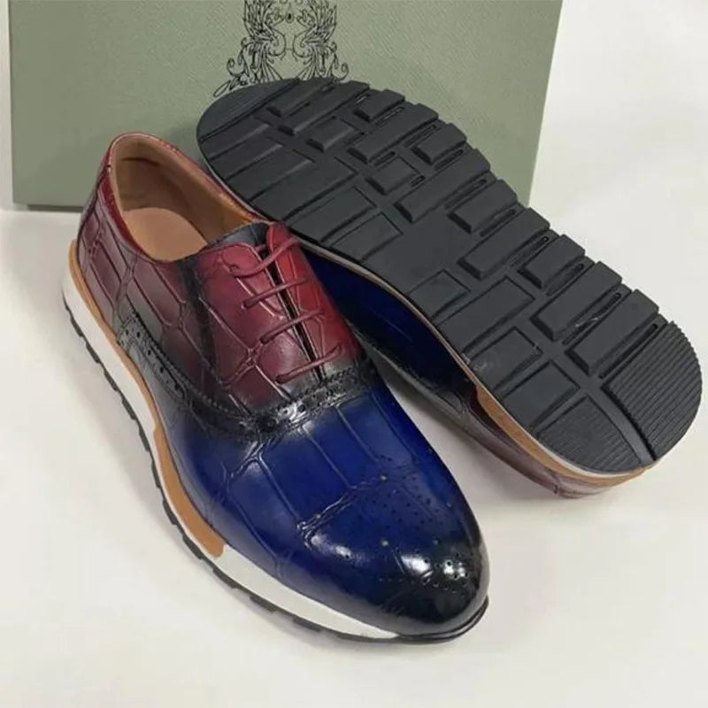 Mens Sneaker Shoes Genuine Cow Leather Oxford Brogue Luxury Designer Lace Up Autumn Daily Casual Shoes for Men