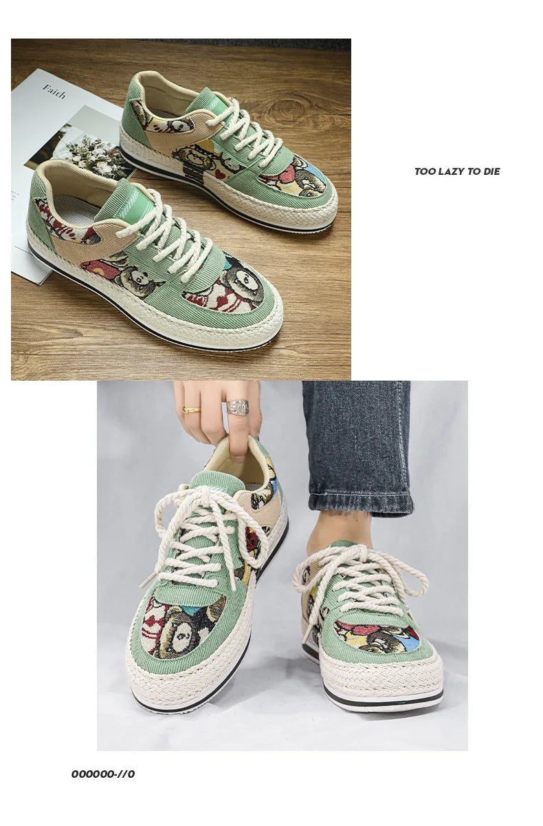 Men's Canvas Shoes Summer Breathable Sports Casual Work Shoes Soft Bottom Wear-resistant Corduroy Loafers Flat Rubber Sole