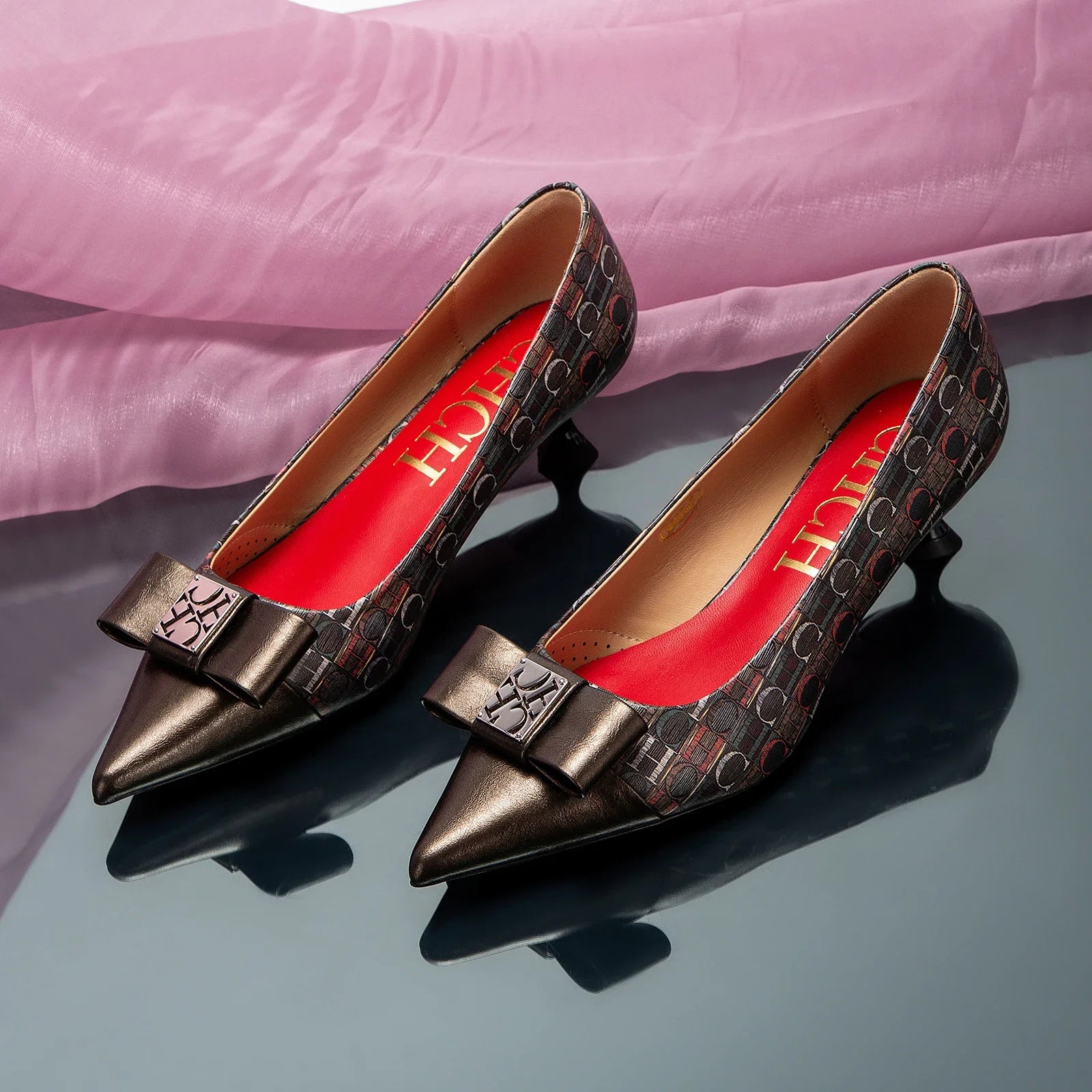 Classic Retro Pointed Toe Design Women's Strap Heel Single Shoes Fashion New Comfortable Versatile Letters Printed