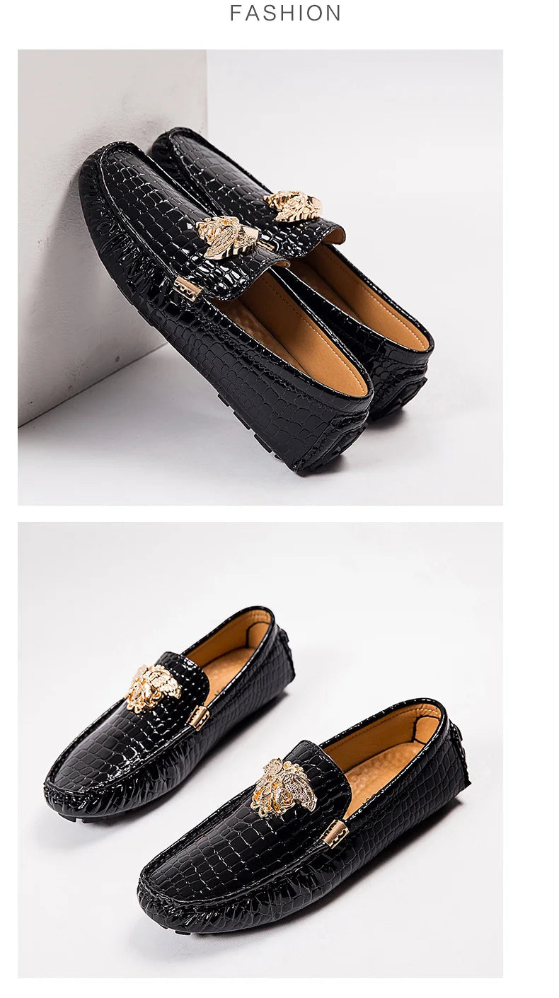 European Station Slip-On Lazy Beanie Shoes Men's Crocodile Pattern Men's Shoes 36 Small Size 48 Large Size New Casual Men's Leather Shoes