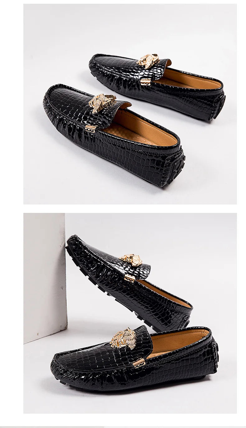 European Station Slip-On Lazy Beanie Shoes Men's Crocodile Pattern Men's Shoes 36 Small Size 48 Large Size New Casual Men's Leather Shoes
