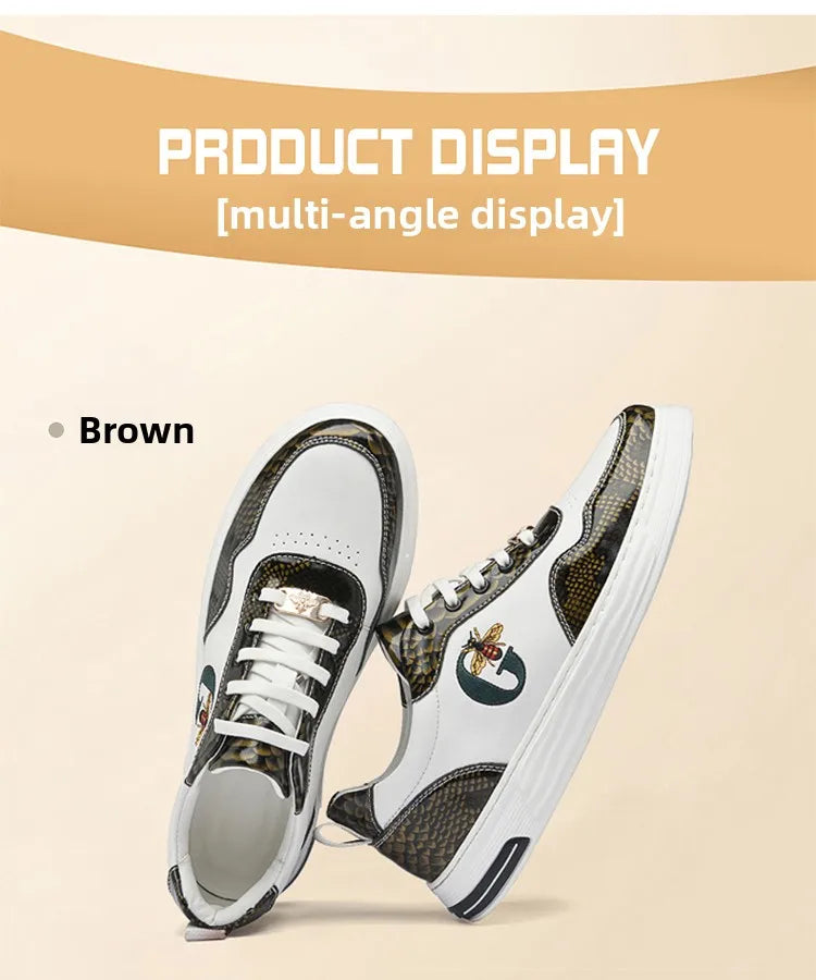 Italian Designer Men's Casual Bee Shoes, Luxurious and Fashionable Genuine Leather Business Shoes, Classic Sports Shoes
