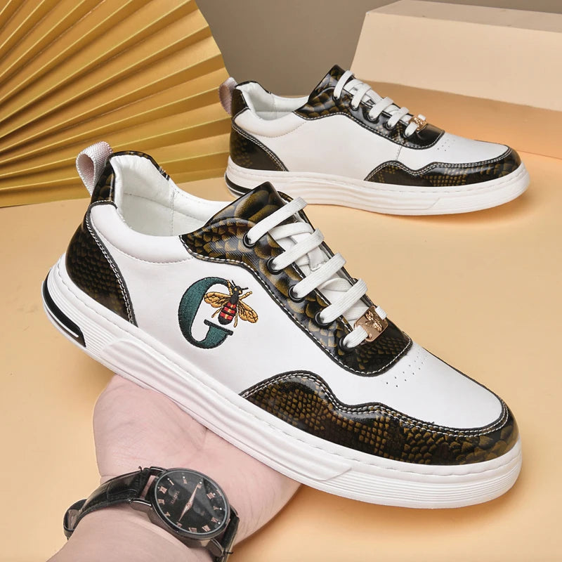 Italian Designer Men's Casual Bee Shoes, Luxurious and Fashionable Genuine Leather Business Shoes, Classic Sports Shoes