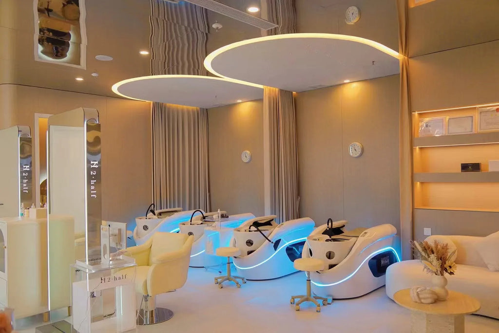 Luxury Automatic Massage Shampoo Bed with Ergonomic Design, LED Lighting Strip, Ideal for Hair Washing and Relaxation in Salon