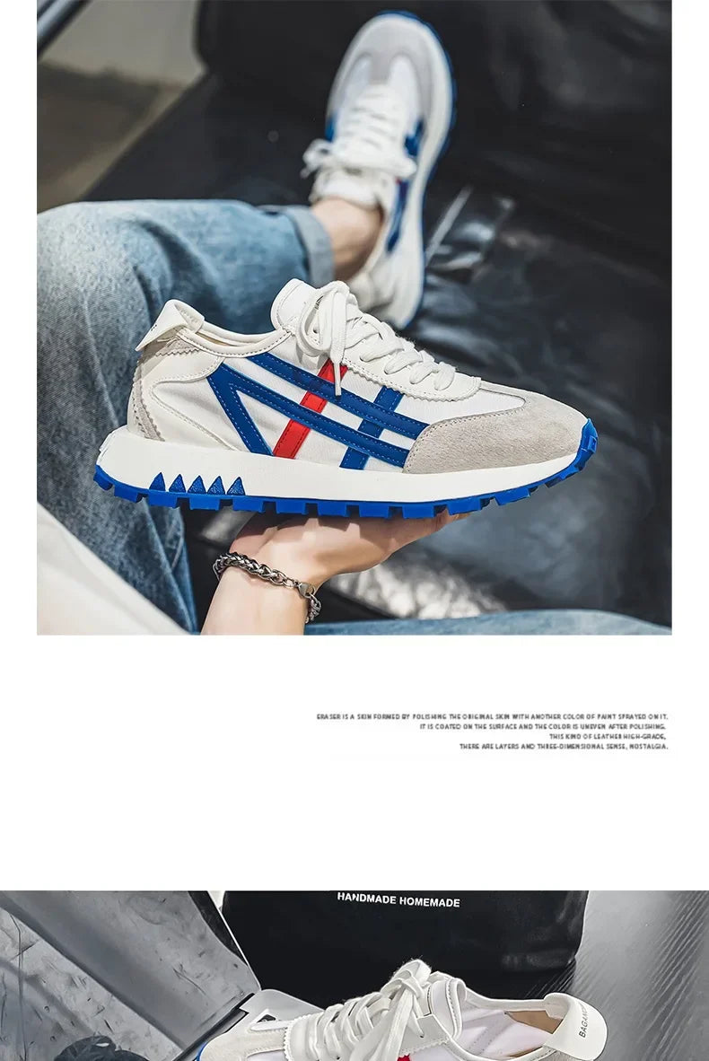 Men's classic running shoes with lace up flat bottom, sports soft sole, breathable walking canvas, Forrest Gump