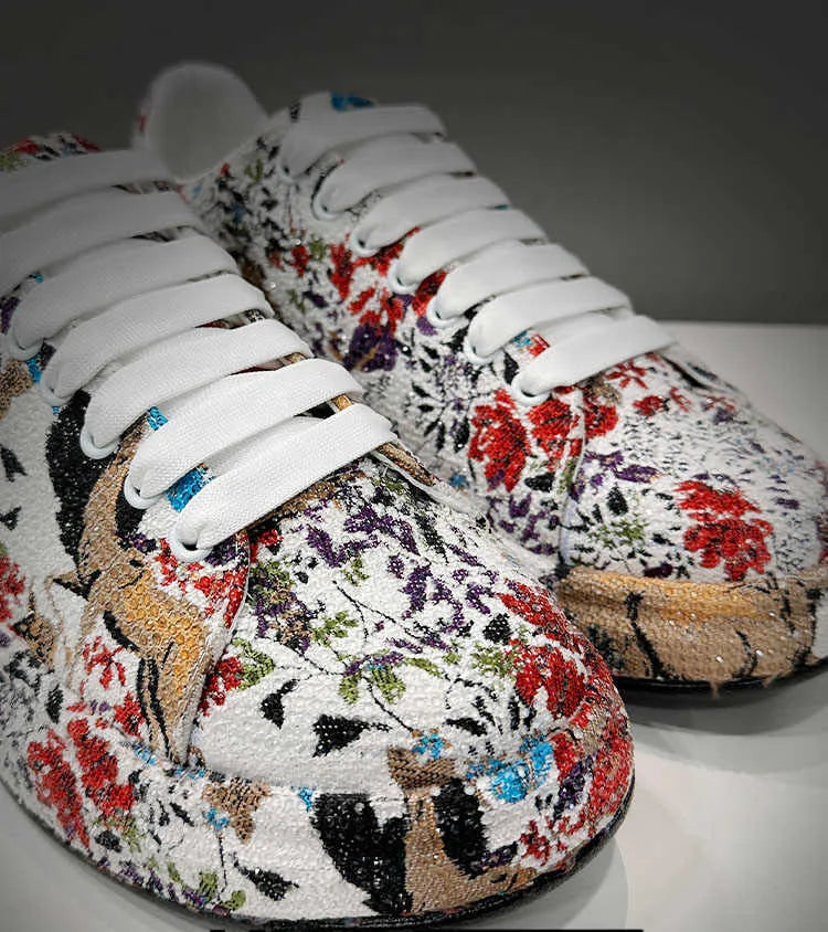 Fashion New Men's All Match Rhinestone Floral Pattern Causal Shoes Flats Male Sports Walking Sneakers  Zapatillas Hombre