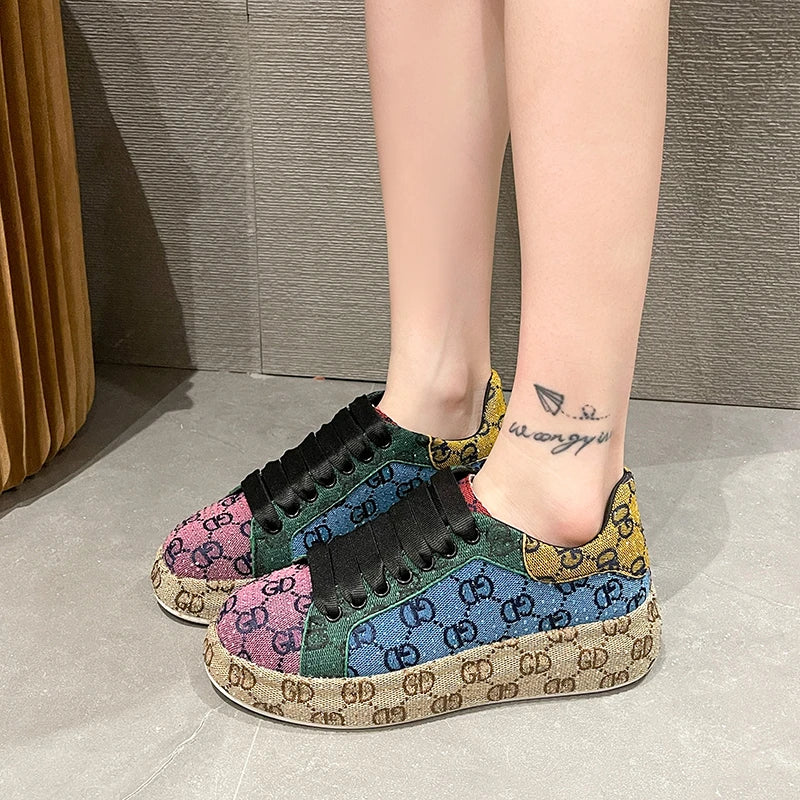 Mixed colors Full Diamond Women's Casual Shoes Fashion Luxury Platform Sports Shoes Women's Party Designer Shining Women's Shoes