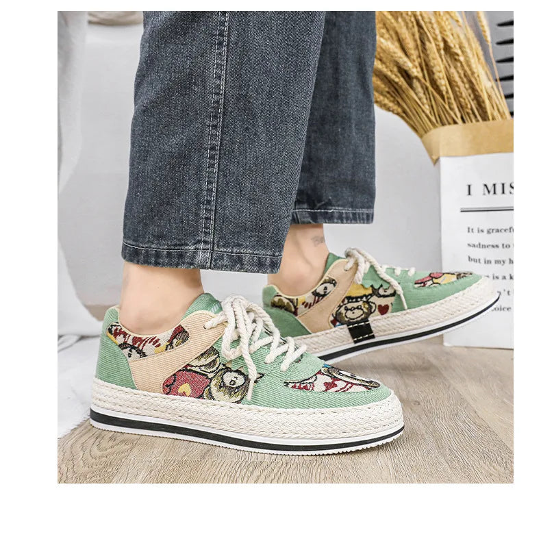 Men's Canvas Shoes Summer Breathable Sports Casual Work Shoes Soft Bottom Wear-resistant Corduroy Loafers Flat Rubber Sole