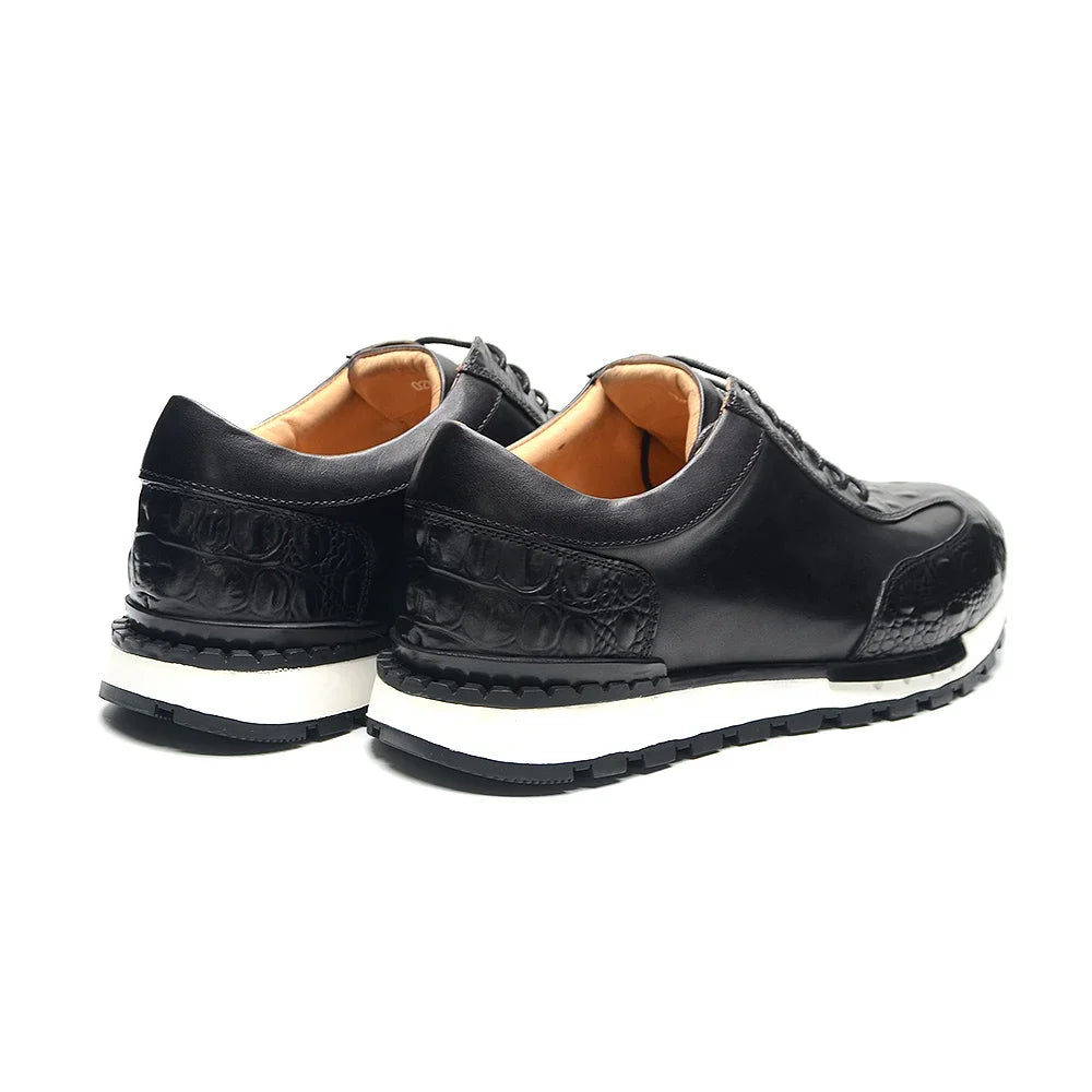 Men's Oxford Sneaker Cow Genuine Leather Crocodile Pattern Fashion Man Casual Shoes Lace-Up Business Office Walk Male Footwear