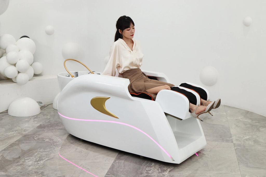 Luxury Automatic Massage Shampoo Bed with Ergonomic Design, LED Lighting Strip, Ideal for Hair Washing and Relaxation in Salon