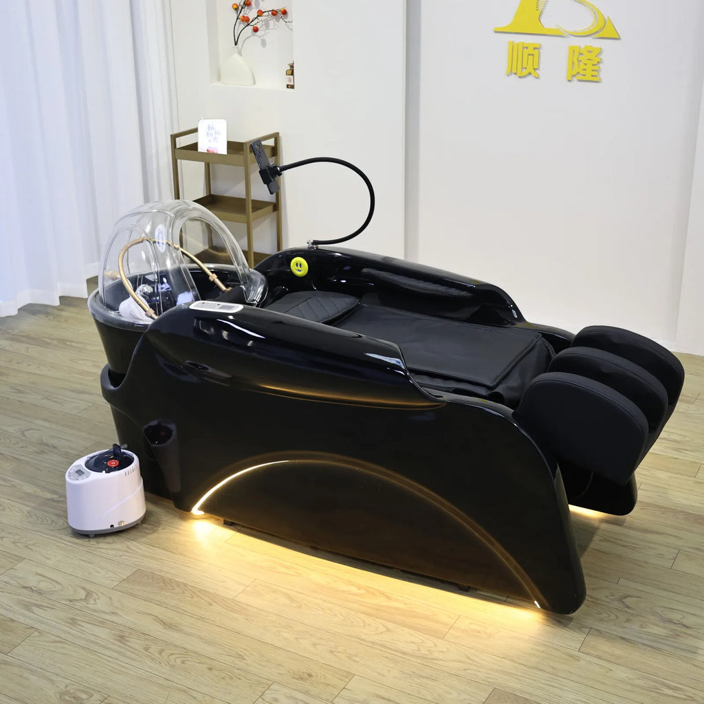 Luxury Automatic Massage Shampoo Bed with Ergonomic Design, LED Lighting Strip, Ideal for Hair Washing and Relaxation in Salon