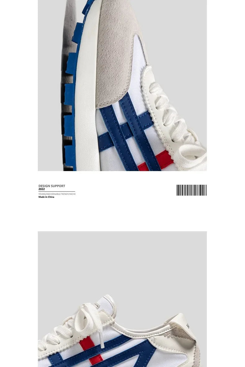 Men's classic running shoes with lace up flat bottom, sports soft sole, breathable walking canvas, Forrest Gump