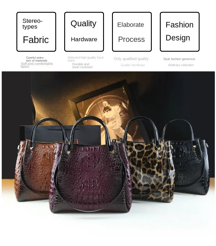 Genuine Leather Women Handbags New Tote Bag Fashion Crocodile Print Bucket Bag Retro Shoulder Messenger Bags Trend 2025