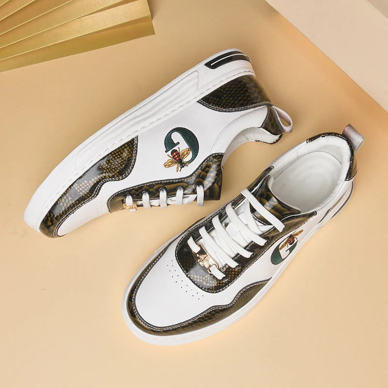 Italian Designer Men's Casual Bee Shoes, Luxurious and Fashionable Genuine Leather Business Shoes, Classic Sports Shoes