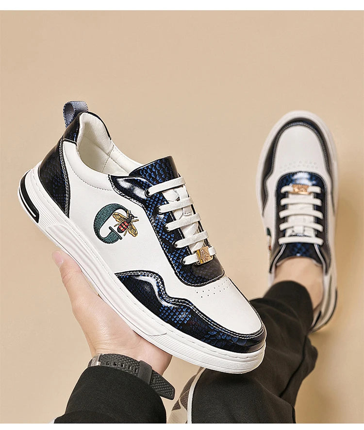 Italian Designer Men's Casual Bee Shoes, Luxurious and Fashionable Genuine Leather Business Shoes, Classic Sports Shoes