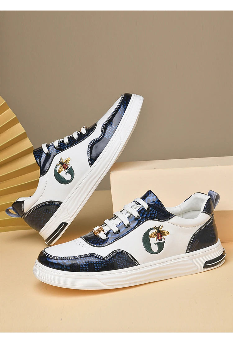 Italian Designer Men's Casual Bee Shoes, Luxurious and Fashionable Genuine Leather Business Shoes, Classic Sports Shoes