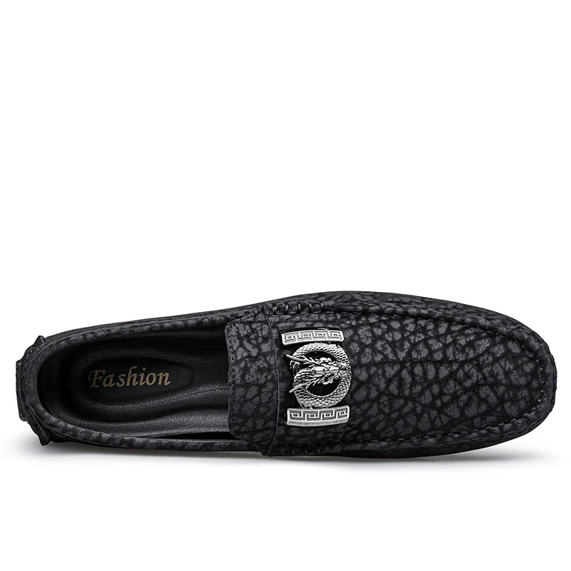 Designer Dragon Button Loafers Men's Comfortable Soft Bottom Black Fashion Flat Shoes Green Business Dress Driving Shoes for Man
