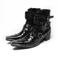 HS41 Handmade Cool Genuine Leather Ankle Men's Boots Pointed Toe Punk Motorcycle Black Boots for Man Big Sizes