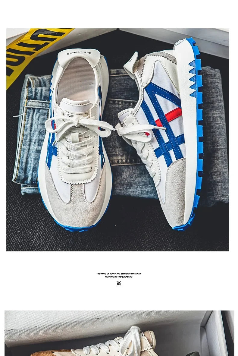 Men's classic running shoes with lace up flat bottom, sports soft sole, breathable walking canvas, Forrest Gump