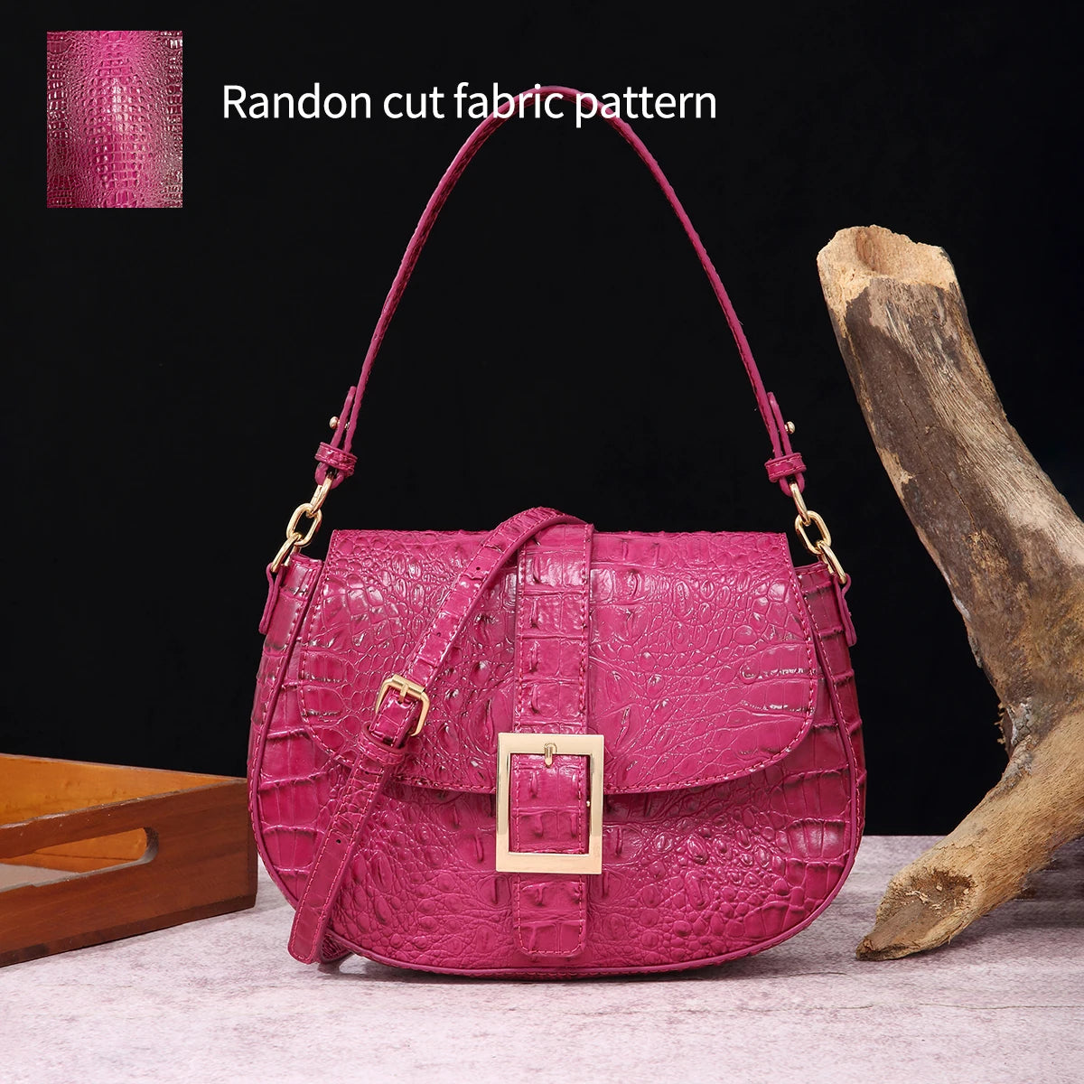 Saddle bag with large buckle and crocodile pattern, colorful underarm bag, single shoulder bag with shoulder strap and crossbody