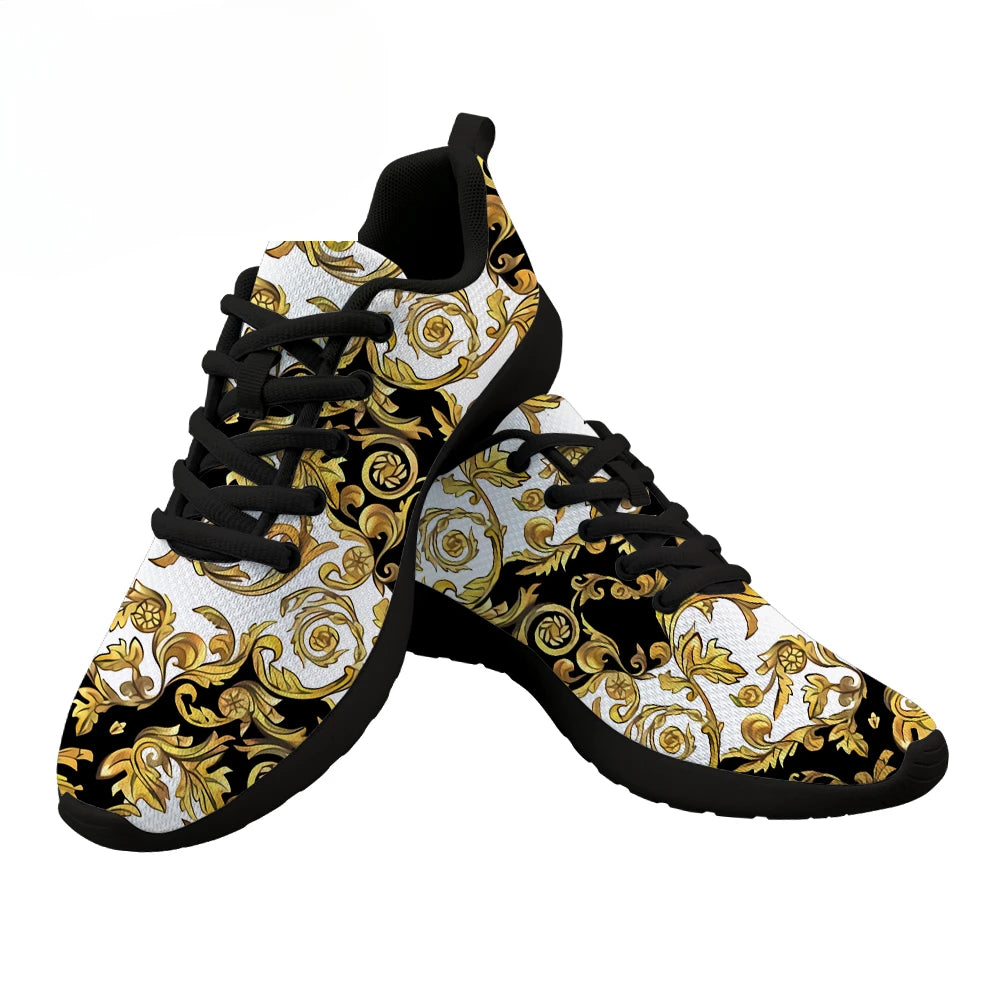 Custom New Men Shoes Luxury Golden European Floral Print Casual Women Sneakers Brand Designer Lace Up Sport Shoes Dropshipping