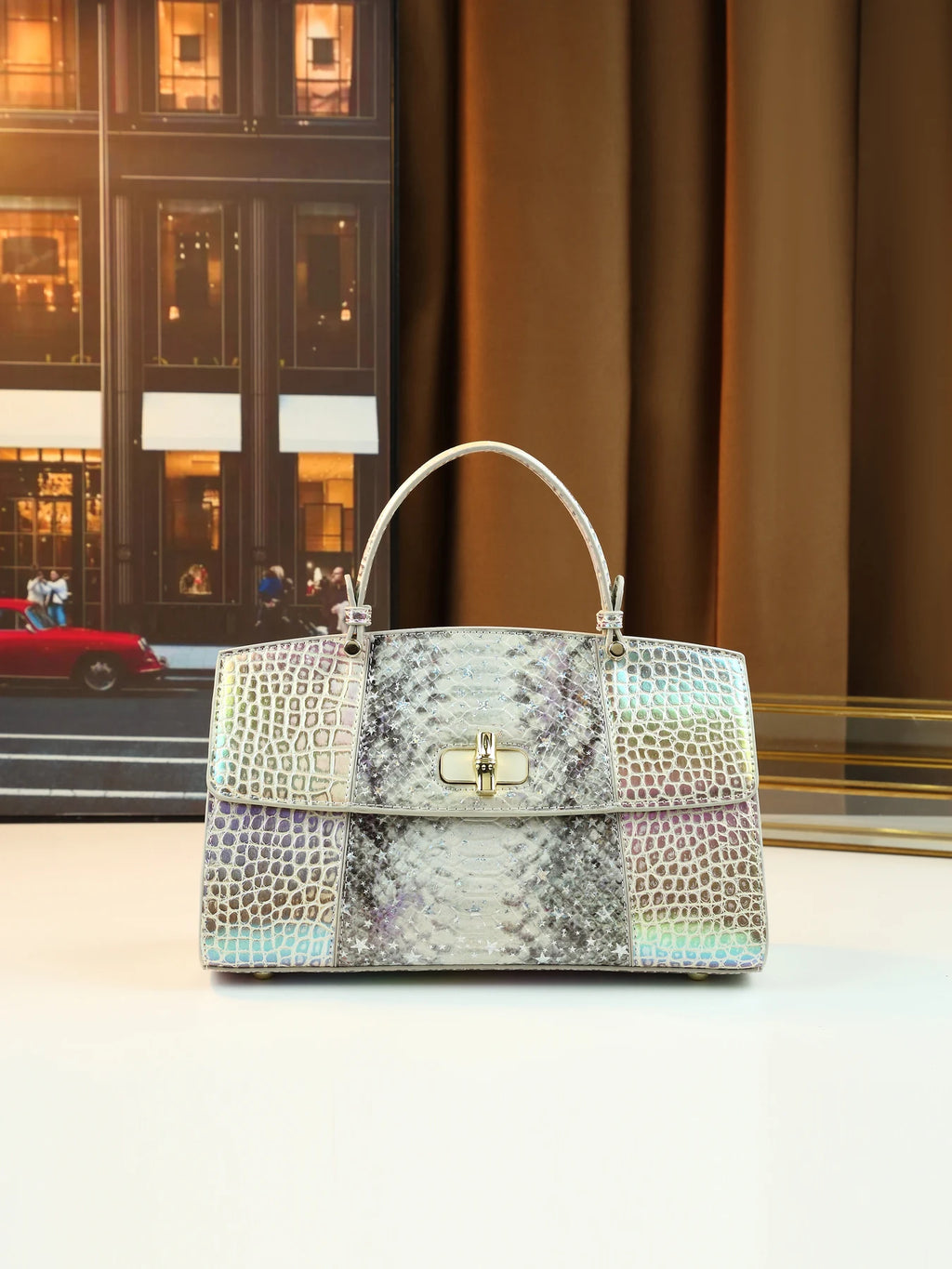 European and American fashion new snake pattern gradual change color matching light luxury high sense portable women's bag