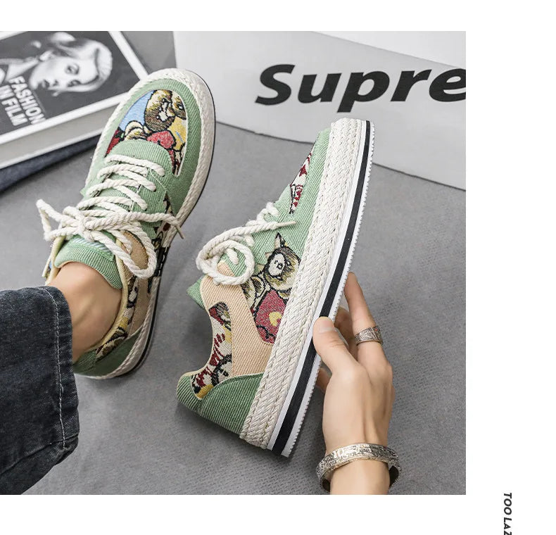 Men's Canvas Shoes Summer Breathable Sports Casual Work Shoes Soft Bottom Wear-resistant Corduroy Loafers Flat Rubber Sole