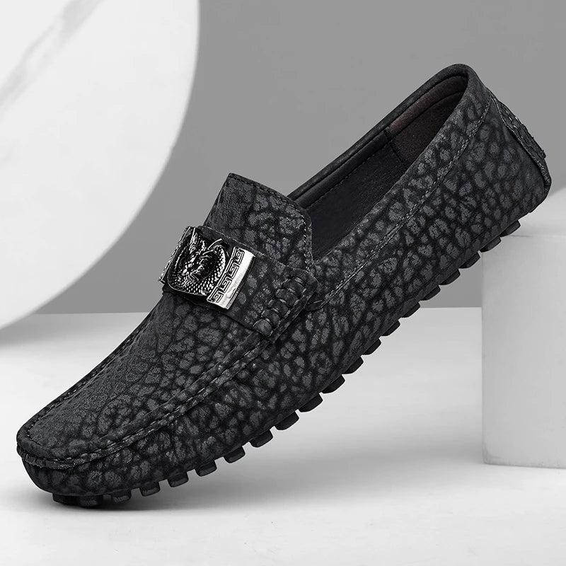 Designer Dragon Button Loafers Men's Comfortable Soft Bottom Black Fashion Flat Shoes Green Business Dress Driving Shoes for Man