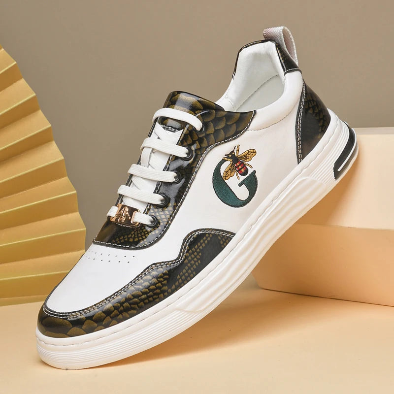 Italian Designer Men's Casual Bee Shoes, Luxurious and Fashionable Genuine Leather Business Shoes, Classic Sports Shoes