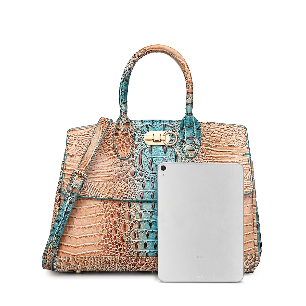Crocodile Pattern Handbag & Purses Set, Multi-functional Vintage Top Handle Crossbody Bag & Business Clutch Bag & Card Coi