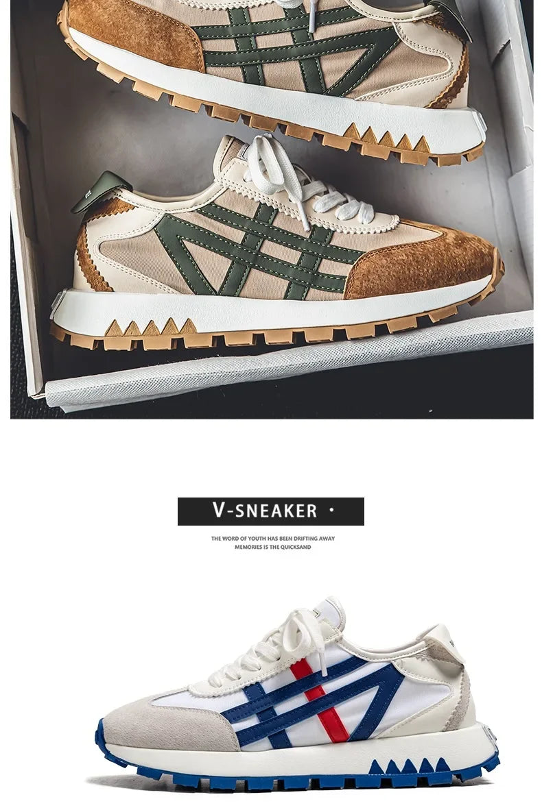 Men's classic running shoes with lace up flat bottom, sports soft sole, breathable walking canvas, Forrest Gump