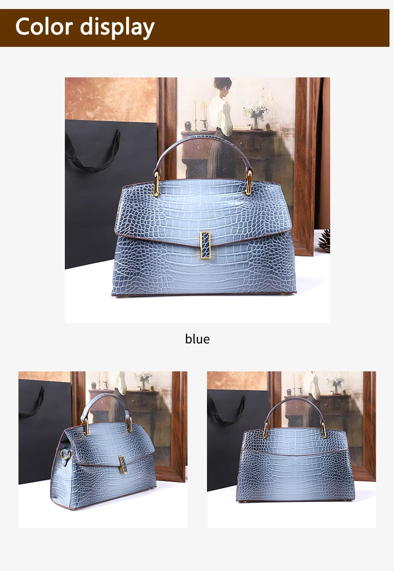 2025 New Crocodile Pattern Large Capacity Handbag Vintage Ladies Single Shoulder Slant Cross Bag Stylish Simple Women's Purse