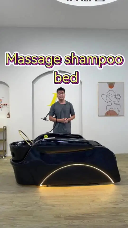 Luxury Automatic Massage Shampoo Bed with Ergonomic Design, LED Lighting Strip, Ideal for Hair Washing and Relaxation in Salon